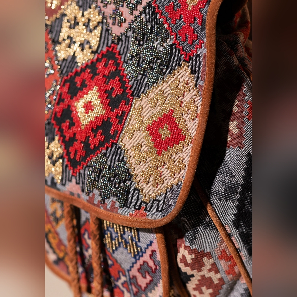 Embroidered Backpack - Unique Artisan Embellished Ethnic Look -Fully Fine Cotton - Picture 5 of 16